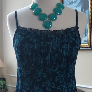Navy blue aqua flower accent lined sundress